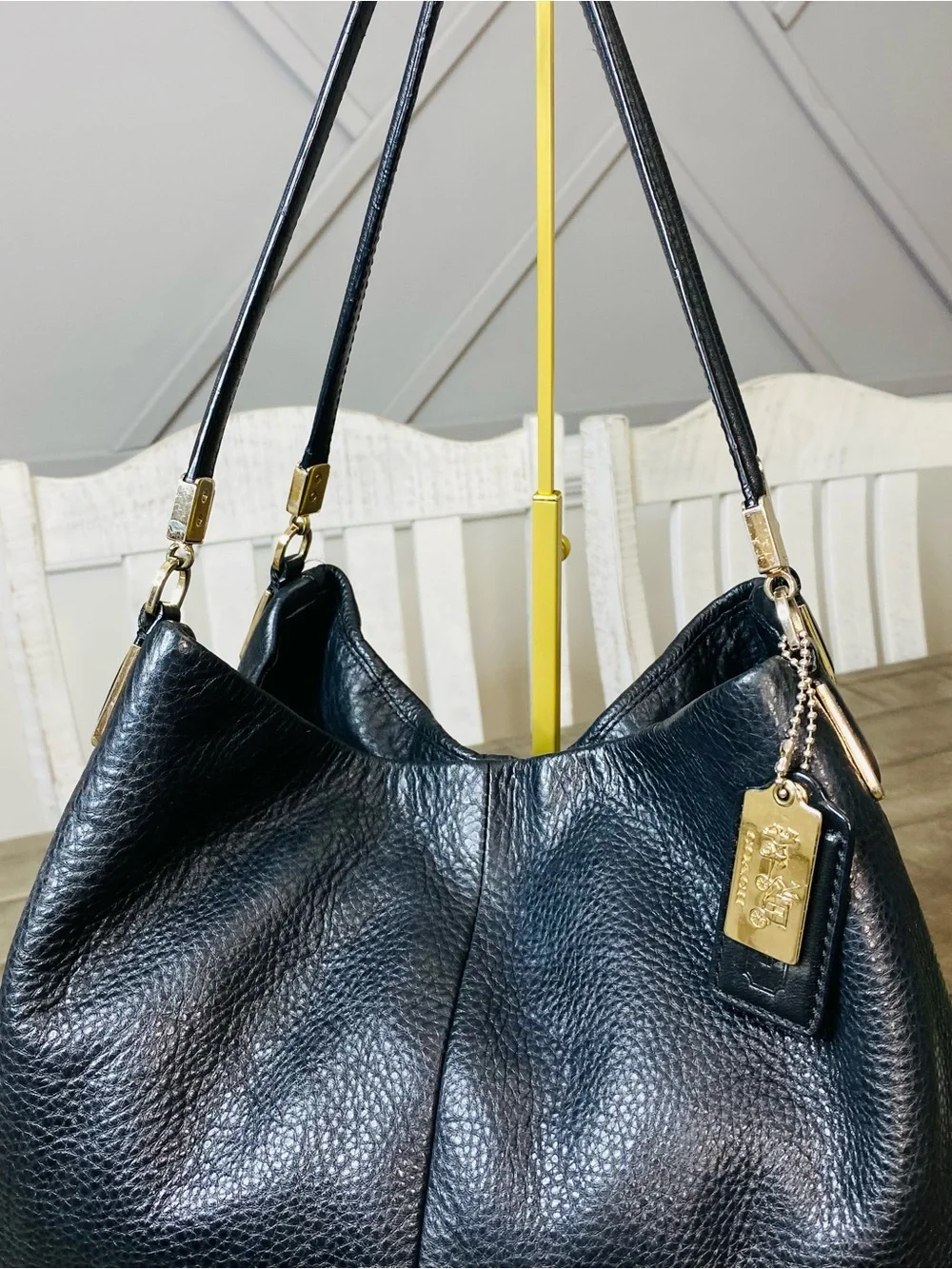 Coach Madison Phoebe Black Pebbled Leather Shoulder Bag Tote Purse Slouchy